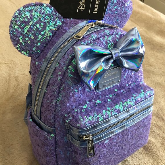 NWT Loungefly Disney Celebration Pastel Purple Mini Backpack Iridescent Sequin - Picture 5 of 9